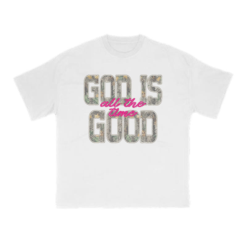 God Is Good All The Time Camouflage Print T-shirt - White - US16-18(2XL) - image 2