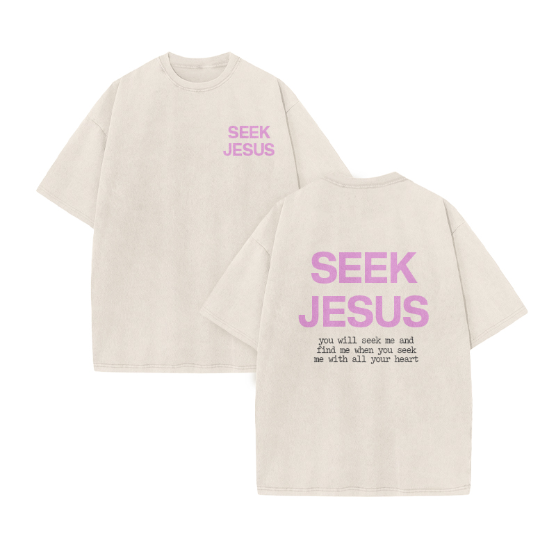 You Will Seek Me And Find Me When You Seek Me With All Your Heart Print Acid Washed T-shirt - Beige - US20-22(3XL) - image 3