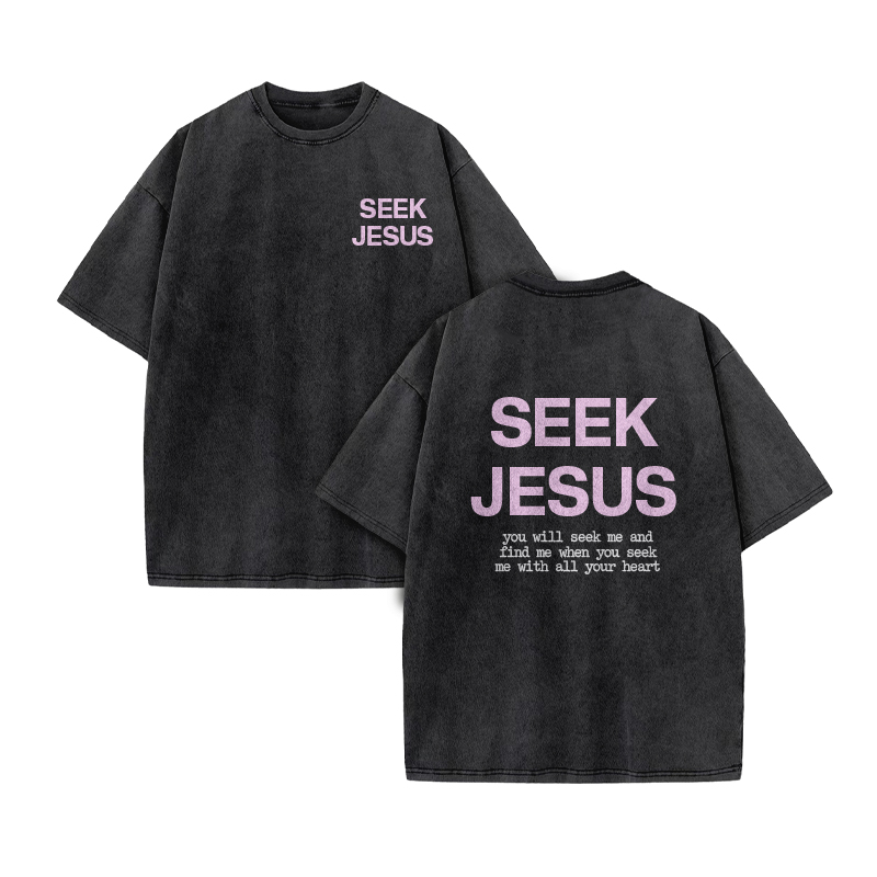 You Will Seek Me And Find Me When You Seek Me With All Your Heart Print Acid Washed T-shirt - Black - US20-22(3XL) - image 2