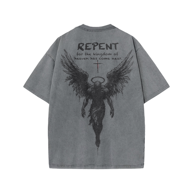 Repent For The Kingdom Of Heaven Has Come Near Print Acid Washed T-shirt - image 1