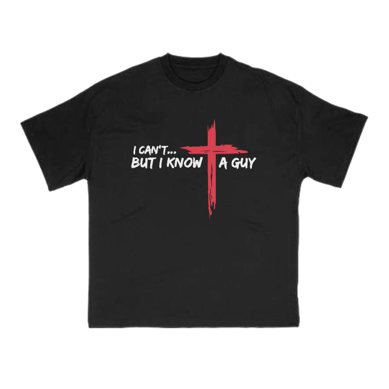 I Can't But I Know A Guy Red Cross Print T-shirt - Black - US16-18(2XL) - image 1