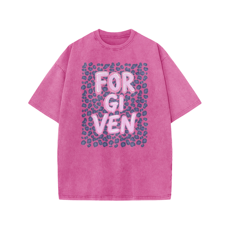 Forgiven Leopard Print Acid Washed T-shirt - Pink - US20-22(3XL) - image 2