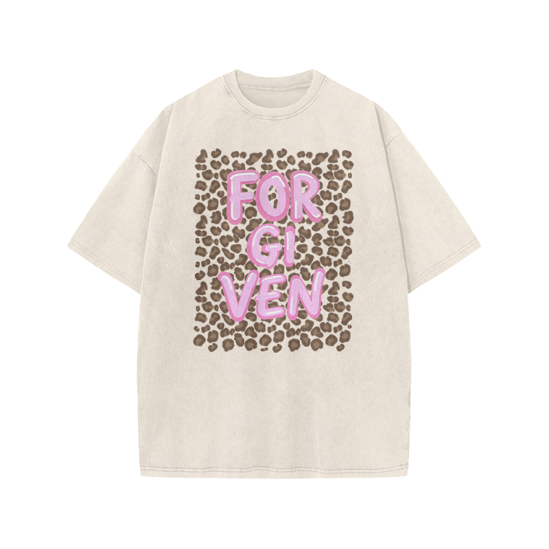 Forgiven Leopard Print Acid Washed T-shirt - Beige - US20-22(3XL) - image 1