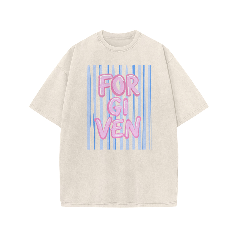 Forgiven Stripe Print Acid Washed T-shirt - Beige - US20-22(3XL) - image 2