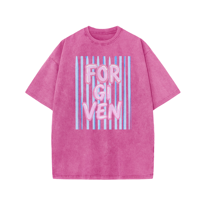 Forgiven Stripe Print Acid Washed T-shirt - Pink - US20-22(3XL) - image 1