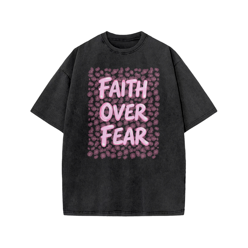 Faith Over Fear Leopard Print Acid Washed T-shirt - Black - US20-22(3XL) - image 4