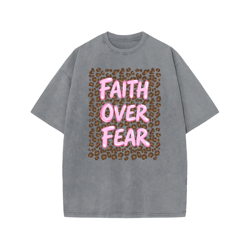 Faith Over Fear Leopard Print Acid Washed T-shirt - Grey - US20-22(3XL) - image 3