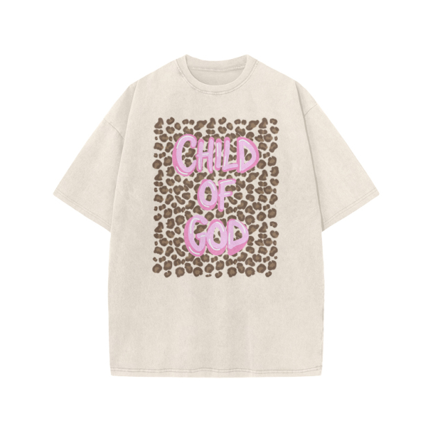 Child Of God Leopard Print Acid Washed T-shirt - Beige - US20-22(3XL) - image 2