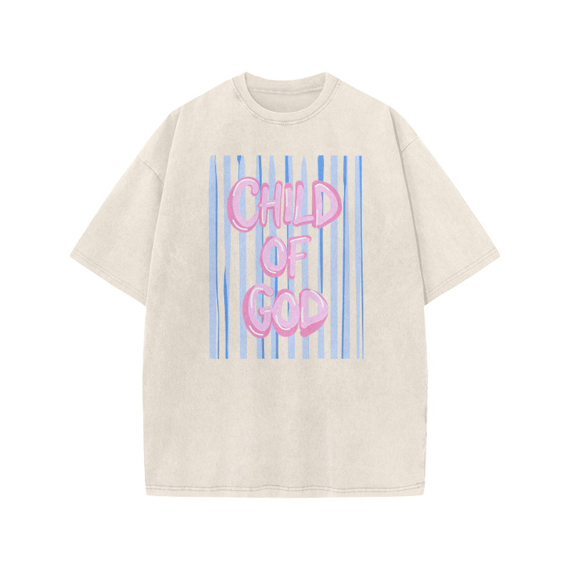 Child Of God Stripe Print Acid Washed T-shirt - Beige - US20-22(3XL) - image 2