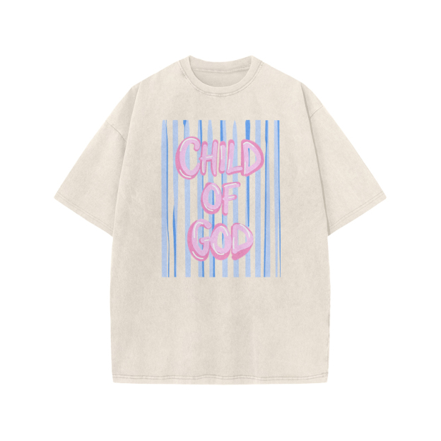 Child Of God Stripe Print Acid Washed T-shirt - Beige - US20-22(3XL) - image 2