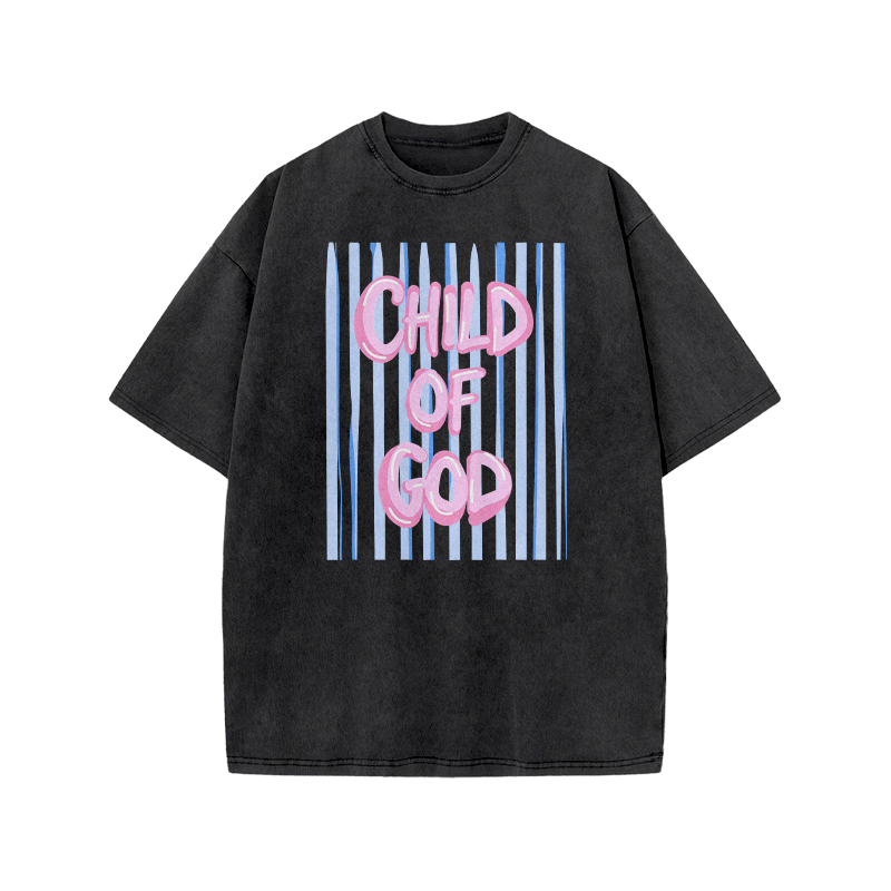 Child Of God Stripe Print Acid Washed T-shirt - Black - US20-22(3XL) - image 1