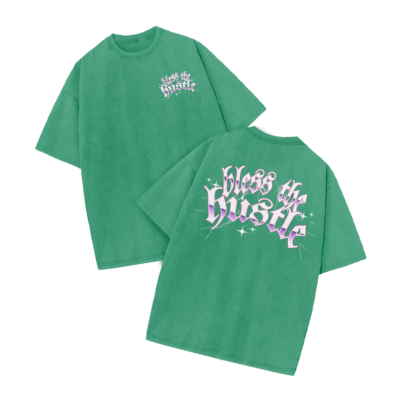 Bless The Hustle Print Acid Washed T-shirt - Green - US20-22(3XL) - image 2