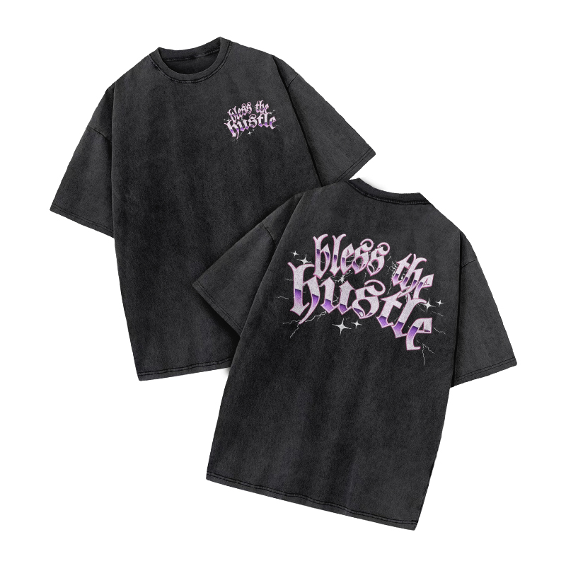 Bless The Hustle Print Acid Washed T-shirt - Black - US20-22(3XL) - image 1