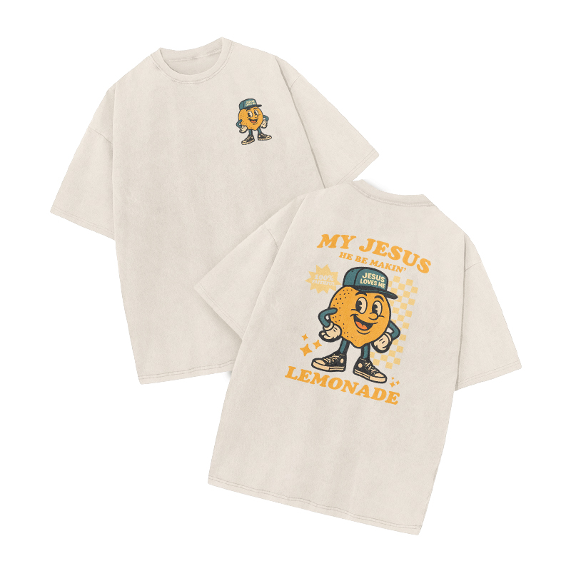 My Jesus He Be Makin' Lemonade Print Acid Washed T-shirt - Beige - US20-22(3XL) - image 2