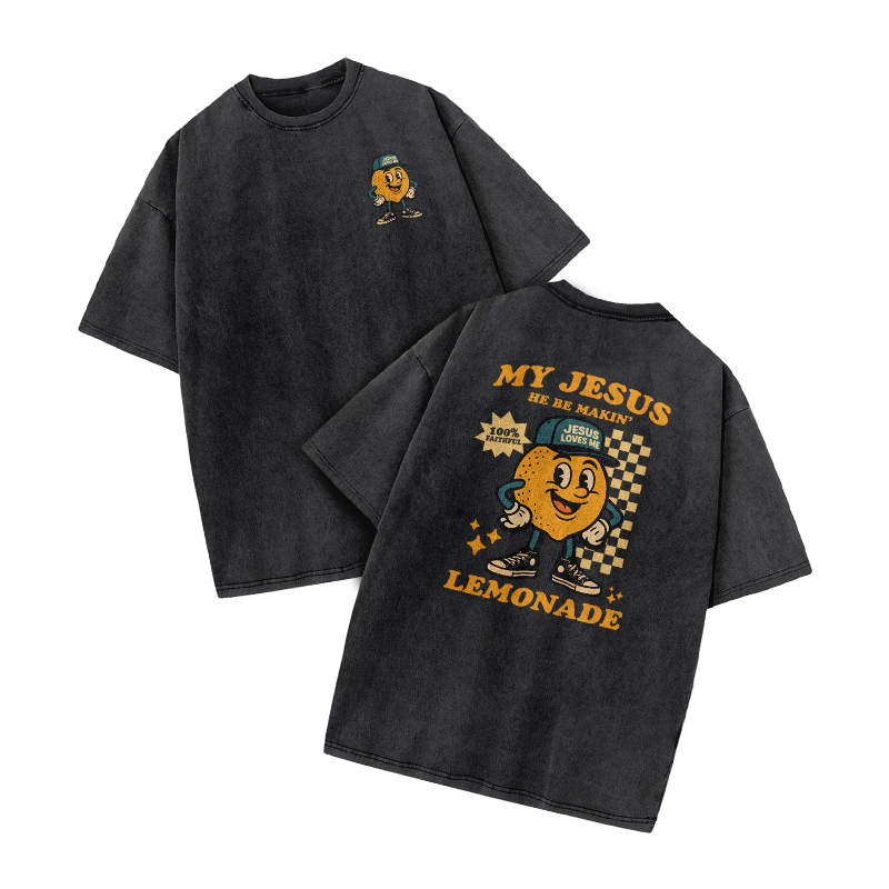 My Jesus He Be Makin' Lemonade Print Acid Washed T-shirt - Black - US20-22(3XL) - image 1