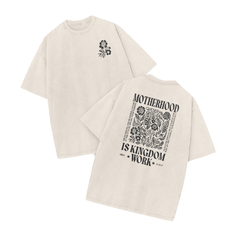 Motherhood Is Kingdom Work Proverbs 31:25-27 Print Acid Washed T-shirt - Beige - US20-22(3XL) - image 2