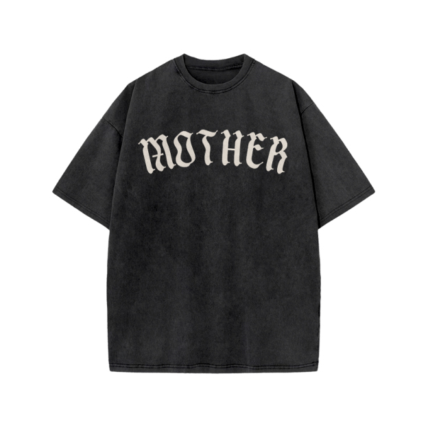 Mother Print Acid Washed T-shirt - Black - US20-22(3XL) - image 1