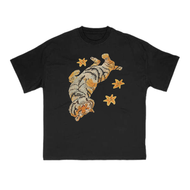 Lazy tiger Print T-shirt - Black - US16-18(2XL) - image 1
