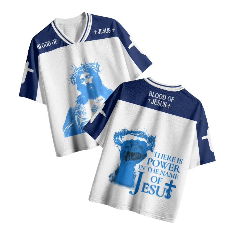 There Is Power In The Name Of Jesus Print Mesh Jersey - Navy Blue - 8XL - image 1