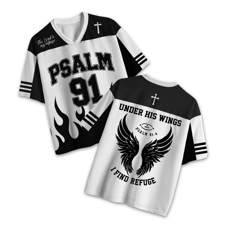 Under His Wings Psalm 91:4 Print Mesh Jersey - Black - 8XL - image 1
