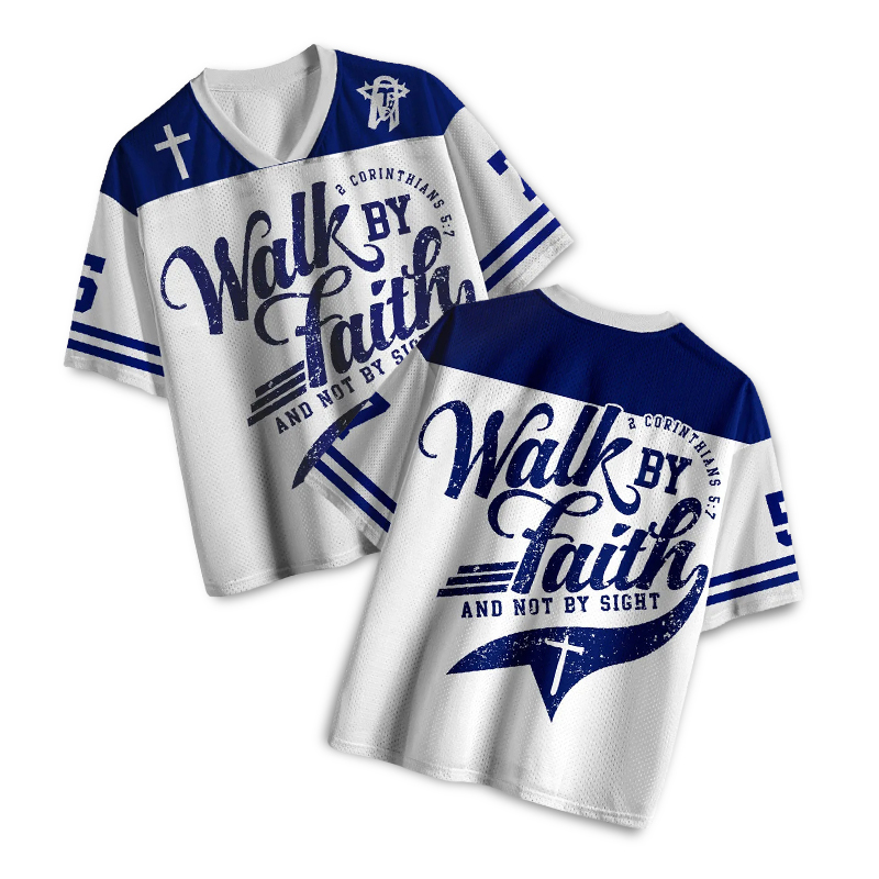 Walk By Faith 2 Corinthians 5:7 Print Mesh Jersey - Navy Blue - 4XL - image 1