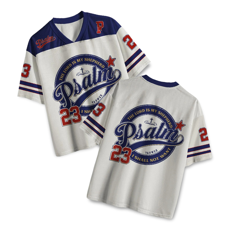 The Lord Is My Shepherd Psalm 23 Print Mesh Jersey - Beige - 4XL - image 1