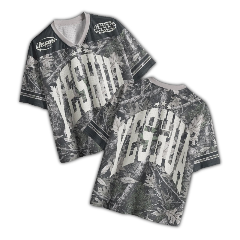 Yeshua Dead Leaves Camouflage Print Mesh Jersey - Grey - 4XL - image 1