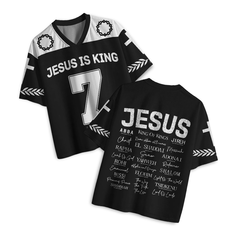 Jesus Is King 7 Print Mesh Jersey - Black - 4XL - image 1