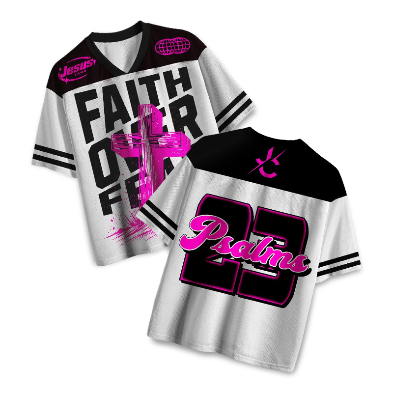 Faith Over Fear Psalms 23 Print Mesh Jersey - Rose - 4XL - image 1