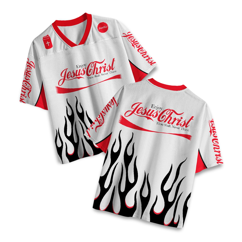 Enjoy Jesus Christ Print Mesh Jersey - Red - 4XL - image 1