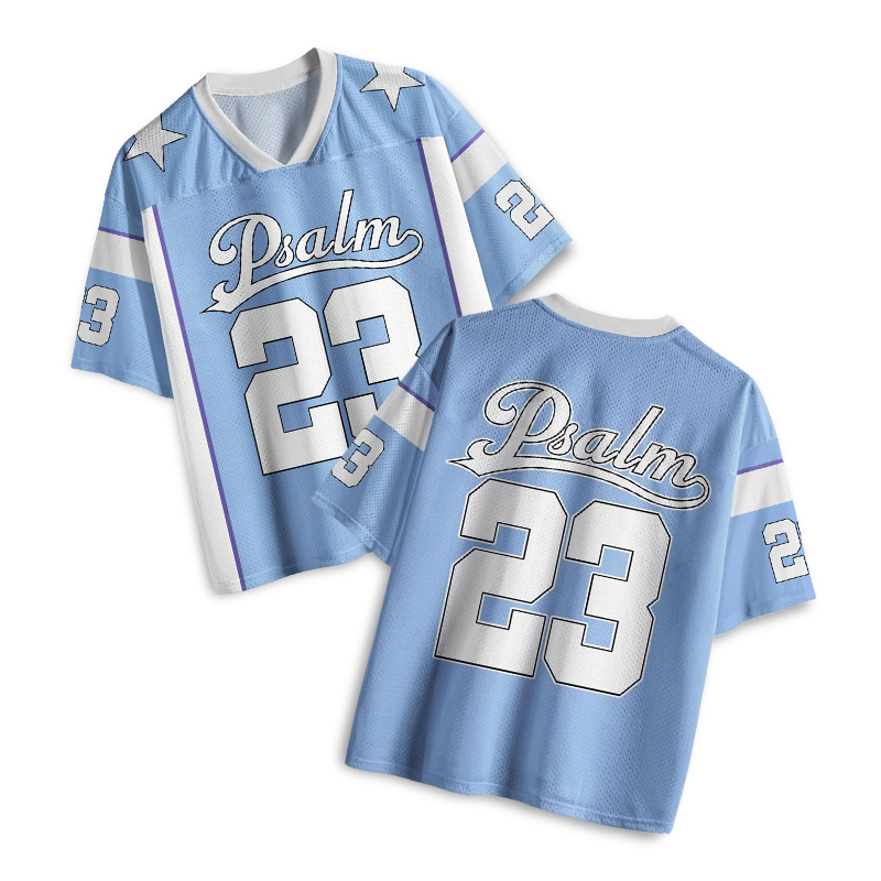 Psalm 23 Print Mesh Jersey - Light Blue - 4XL - image 1
