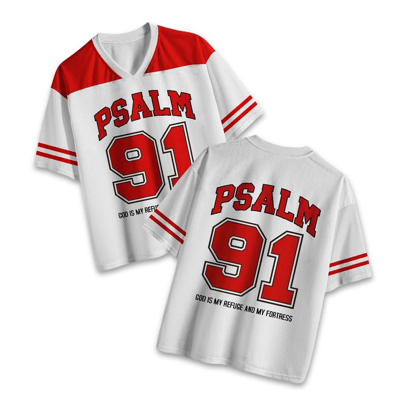 Psalm 91 God Is My Refuge Print Mesh Jersey - Red - 4XL - image 1