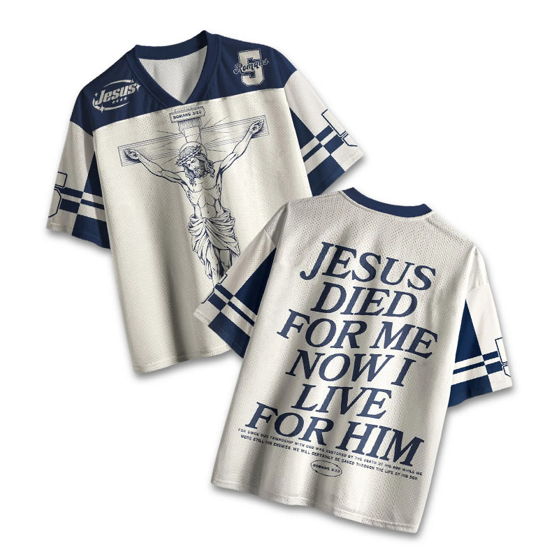 Jesus Died For Me,Now I Live For Him Print Mesh Jersey - Beige - 4XL - image 1
