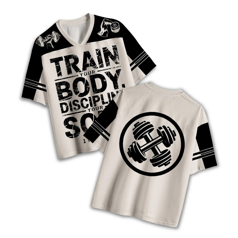Train Your Body,Discipline Your Soul Print Mesh Jersey - Apricot - 4XL - image 1