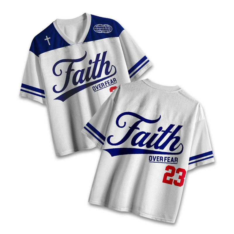 Faith Over Fear Psalm 23 Print Mesh Jersey - Blue - 4XL - image 1