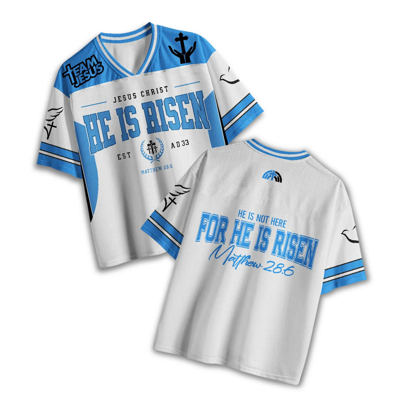 Jesus Christ He Is Risen Print Mesh Jersey - Blue - 4XL - image 1