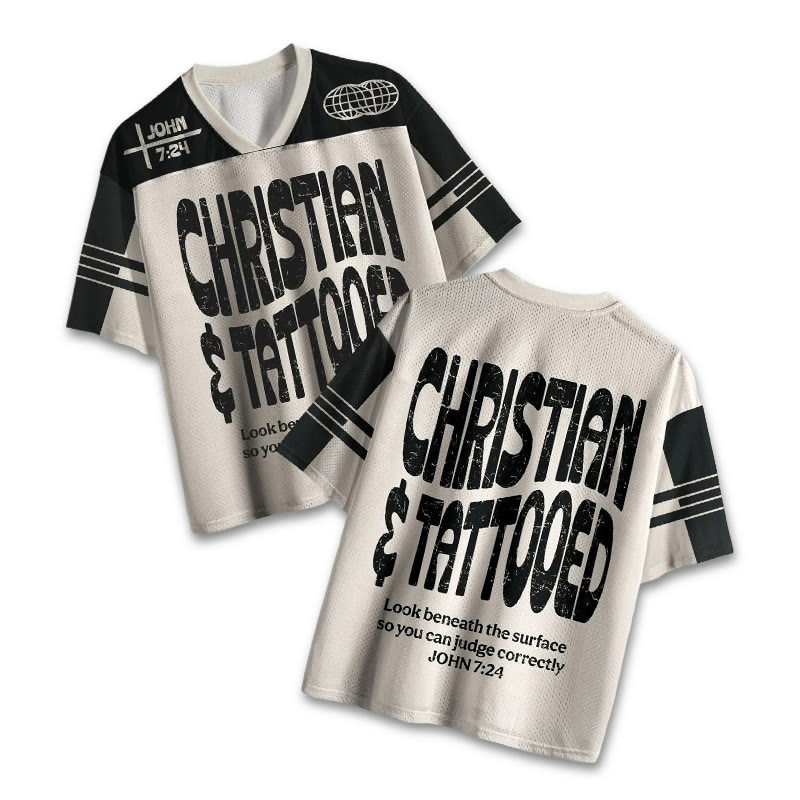 Christian & Tattooed Print Mesh Jersey - Apricot - 4XL - image 1