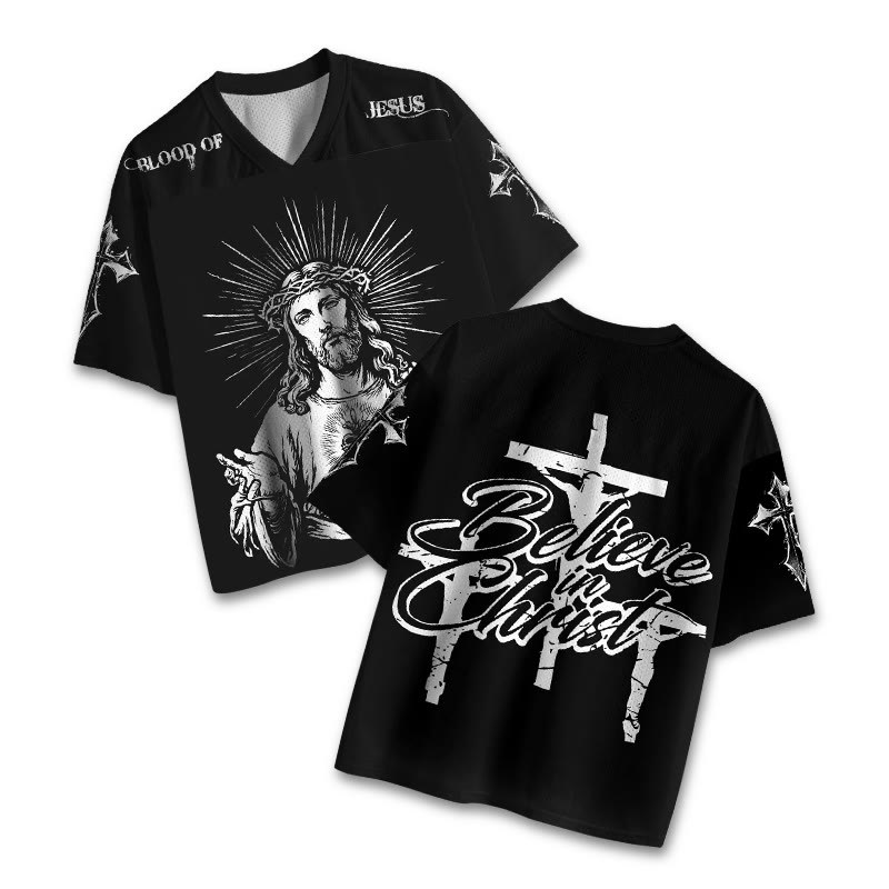 BLOOD OF JESUS print Mesh Jersey - Black - 4XL - image 1