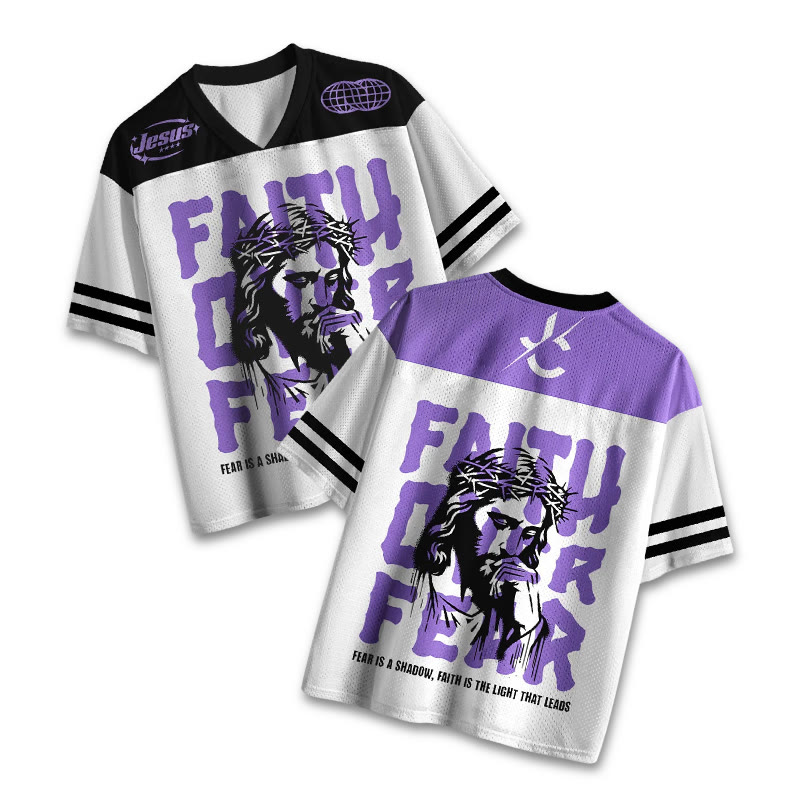 Fear Is A Shadow,Faith Is The Light That Leads Print Mesh Jersey - Purple - 4XL - image 1