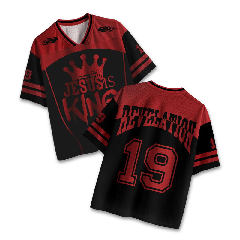 Jesus Is King Revelation 19 Print Mesh Jersey - Red - 4XL - image 1