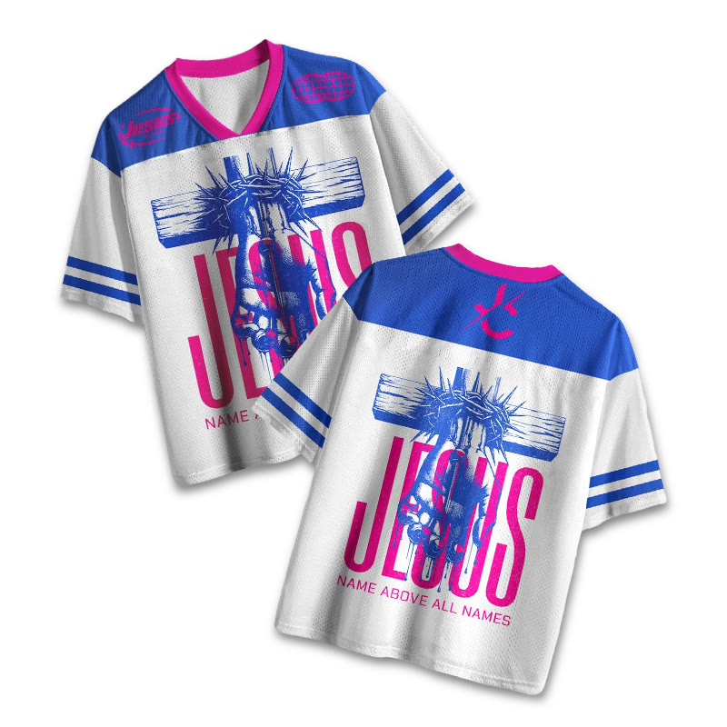 Jesus Name Above All Names Print Mesh Jersey - Blue - 4XL - image 1