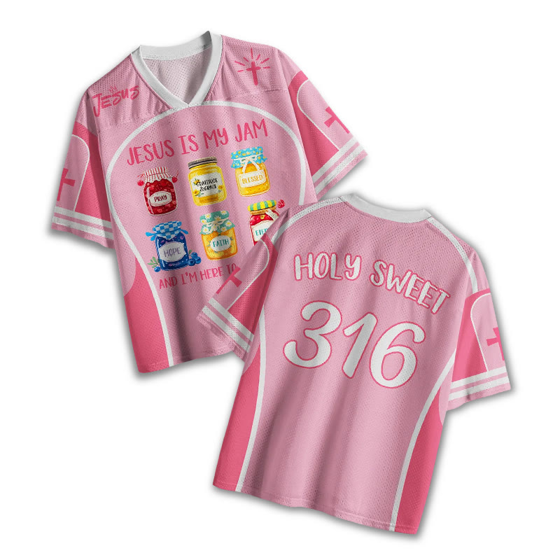 Jesus Is My Jam Print Mesh Jersey - Pink - 4XL - image 1