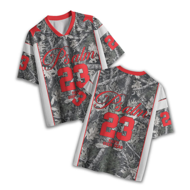 Psalm 23 Faith Over Fear Dead Leaves Camouflage Print Mesh Jersey - Red - 4XL - image 1