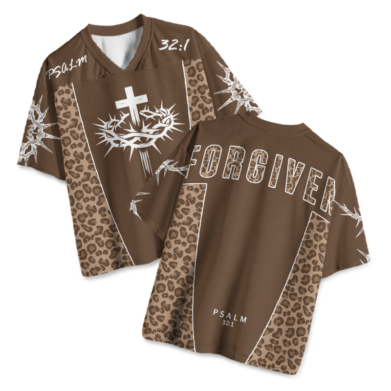 Psalm 32:1 Forgiven Leopard Print Mesh Jersey - Brown - 4XL - image 1
