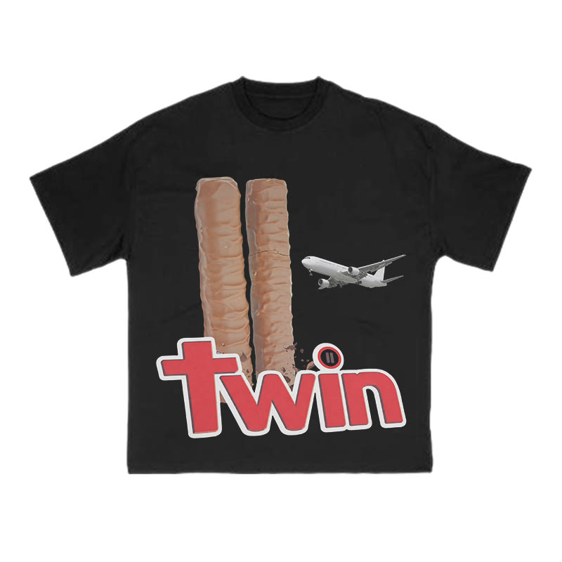 The Plane Crashing Into The Chocolate Bars Print T-shirt - Black - US16-18(2XL) - image 2