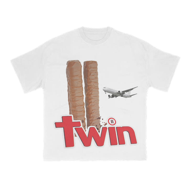 The Plane Crashing Into The Chocolate Bars Print T-shirt - White - US16-18(2XL) - image 1