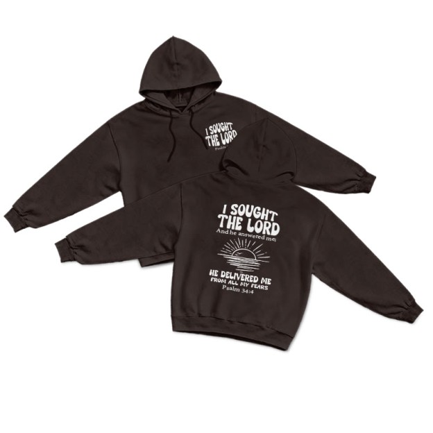 I Sought The Lord And He Answered Me He Delivered Me From All My Fears Print Hoodie - Coffee - US16-18(2XL) - image 5