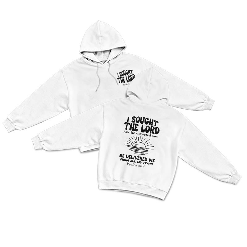 I Sought The Lord And He Answered Me He Delivered Me From All My Fears Print Hoodie - White - US16-18(2XL) - image 2
