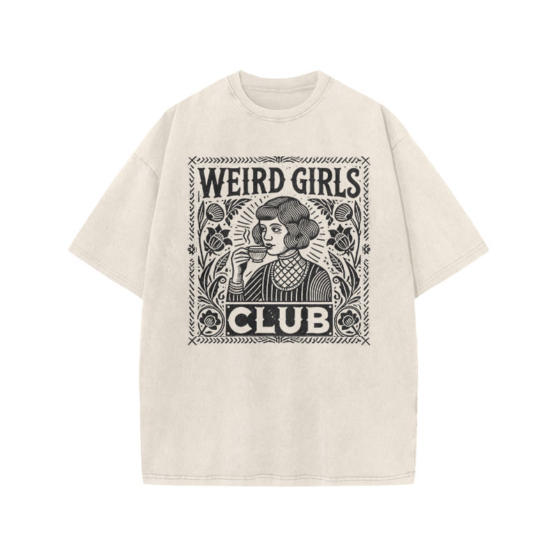 Weird Girls Club Print Acid Washed T-shirt - Beige - US20-22(3XL) - image 2