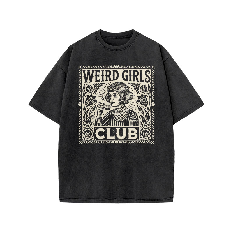 Weird Girls Club Print Acid Washed T-shirt - Black - US20-22(3XL) - image 1